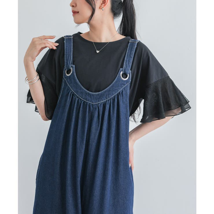 ブラック | n'OrLABEL汗じみ防止ひらりレース袖カットソー  | osharewalker