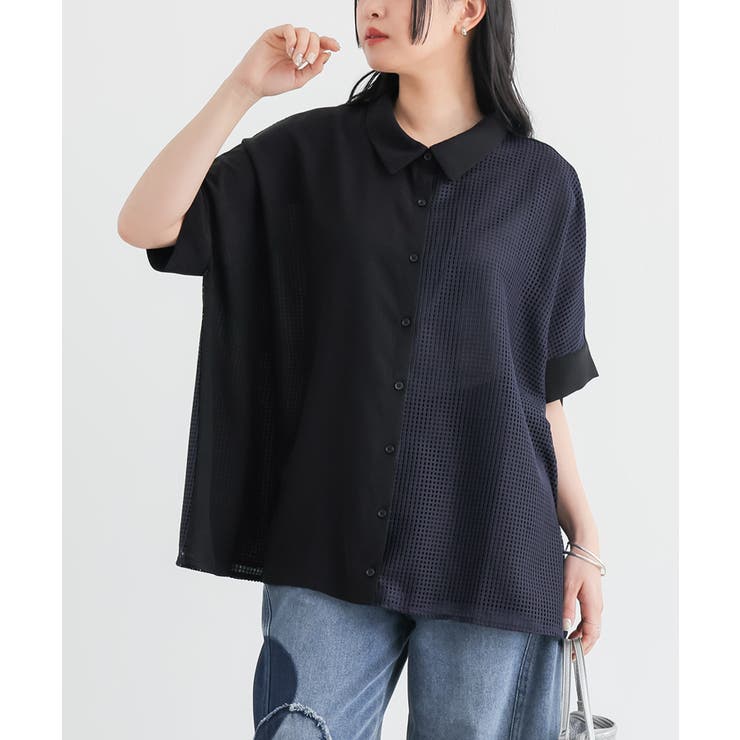 ブラック | n'OrLABEL冷感メッシュ切替デザインシャツ | osharewalker