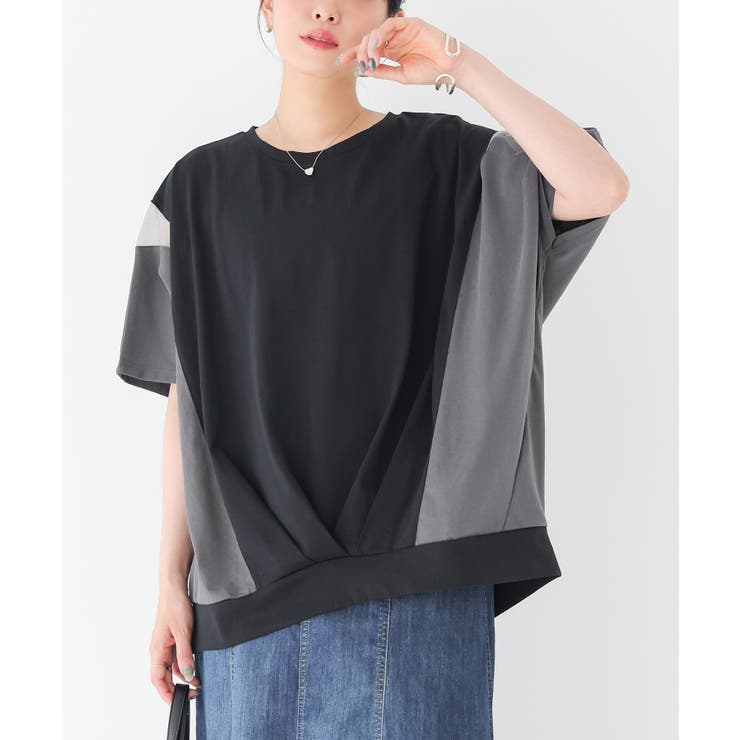 ブラック | n'OrLABEL冷感配色メッシュ切替ドルマンカットソー | osharewalker