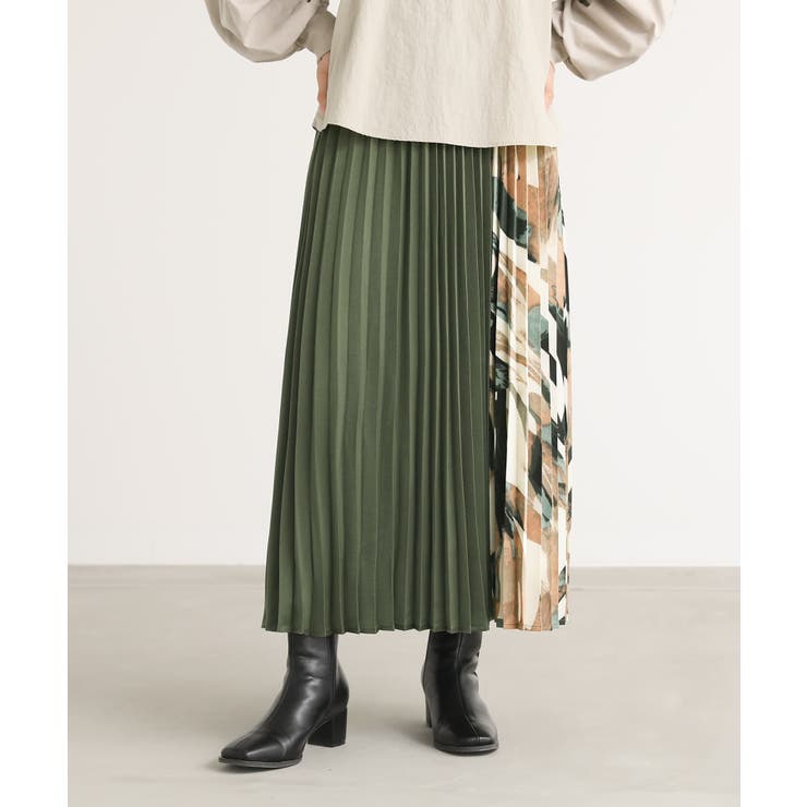 カーキ | n'OrLABEL切り替えプリーツスカート | osharewalker