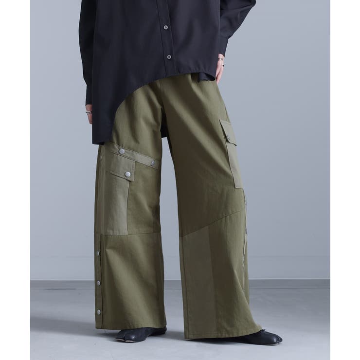 カーキ | kOhAKU配色切替カーゴパンツ  | osharewalker