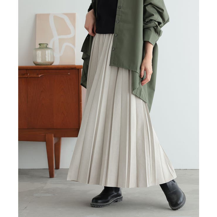アイボリー | n'OrLABELフェイクスエードランダムプリーツスカート  | osharewalker