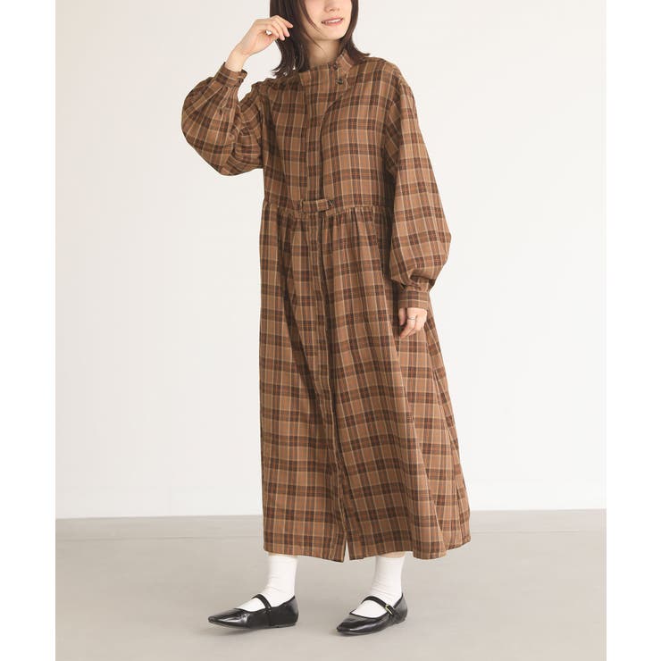 ブラウン | n'OrLABELタブ付きチェックワンピース | osharewalker