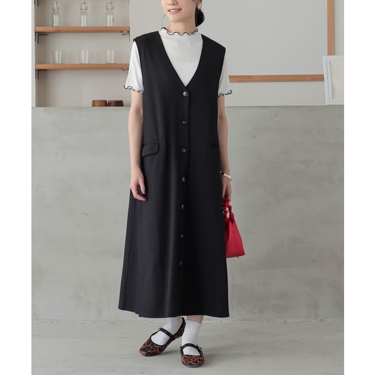 ブラック | n'OrLABELリブカットソー＆前あきワンピースセット  | osharewalker