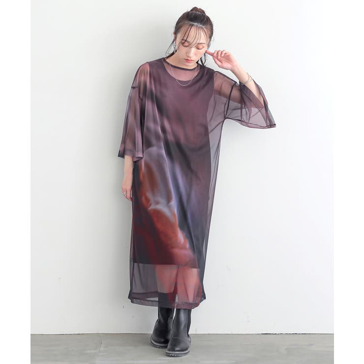 ボルドー | n'OrLABELプリントシアーワンピースセットアップ | osharewalker