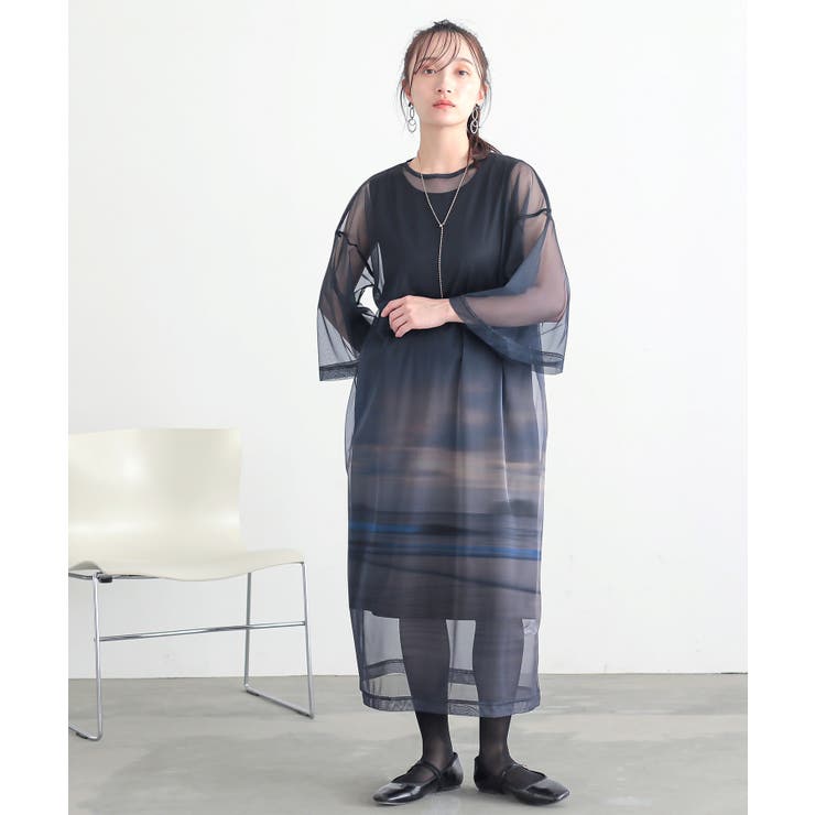 ネイビー | n'OrLABELプリントシアーワンピースセットアップ | osharewalker