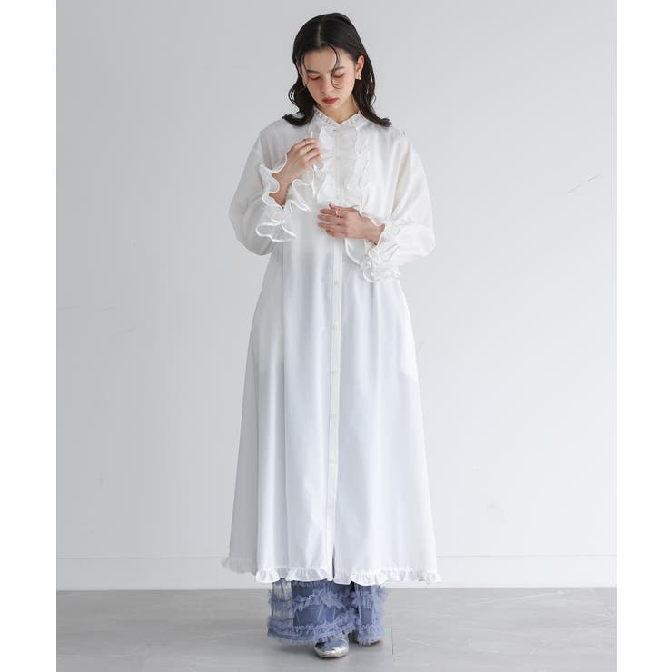 オフホワイト | somari imaginationチュールプリーツシャツワンピース  | osharewalker