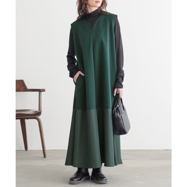 グリーン | n'OrLABEL異素材切替えノースリーブワンピース  | osharewalker