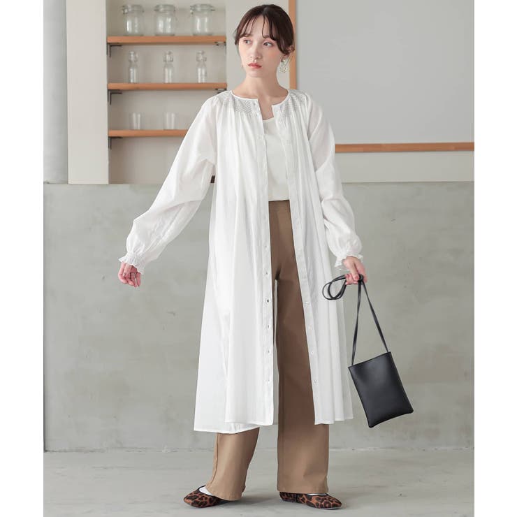 オフホワイト | n'OrLABELスモッキング刺繍ストライプワンピース | osharewalker