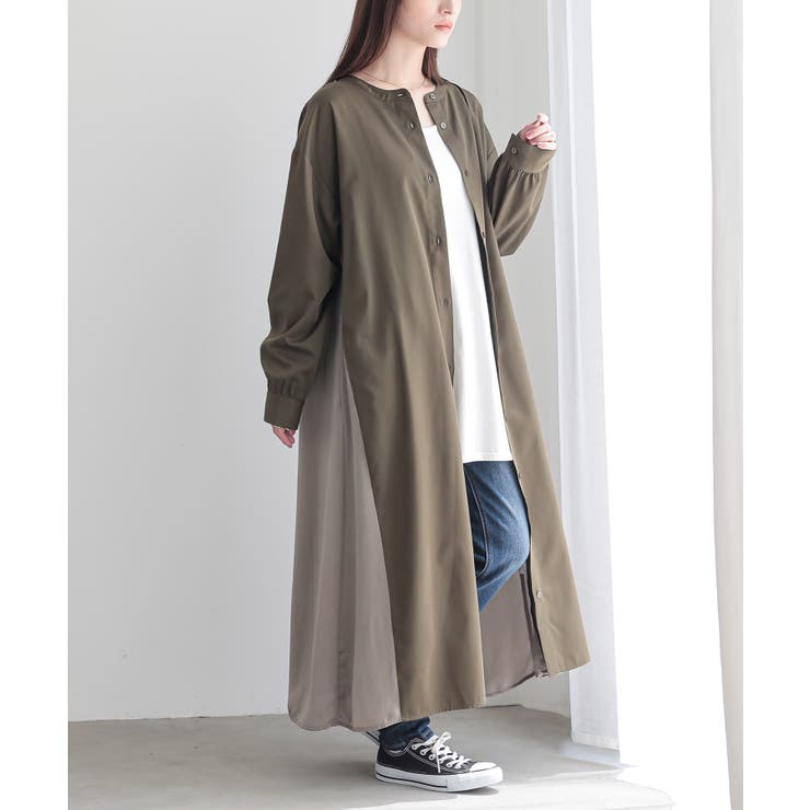 カーキ | n'OrLABEL異素材ギャザーシャツワンピース  | osharewalker