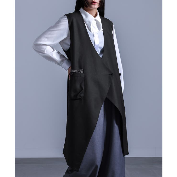 ブラック | kOhAKUバックプリーツロングジレ  | osharewalker