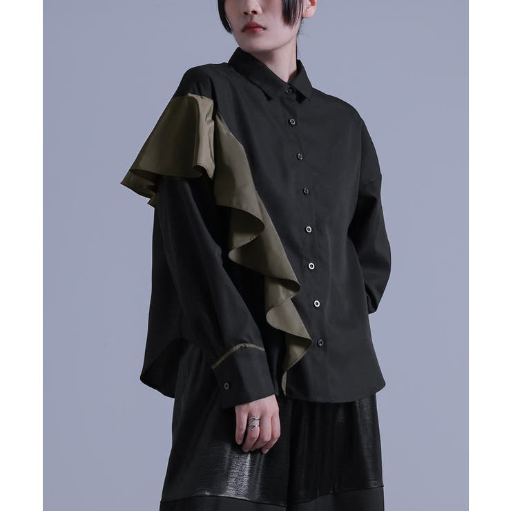 ブラック | kOhAKUフリルデザインシャツ | osharewalker