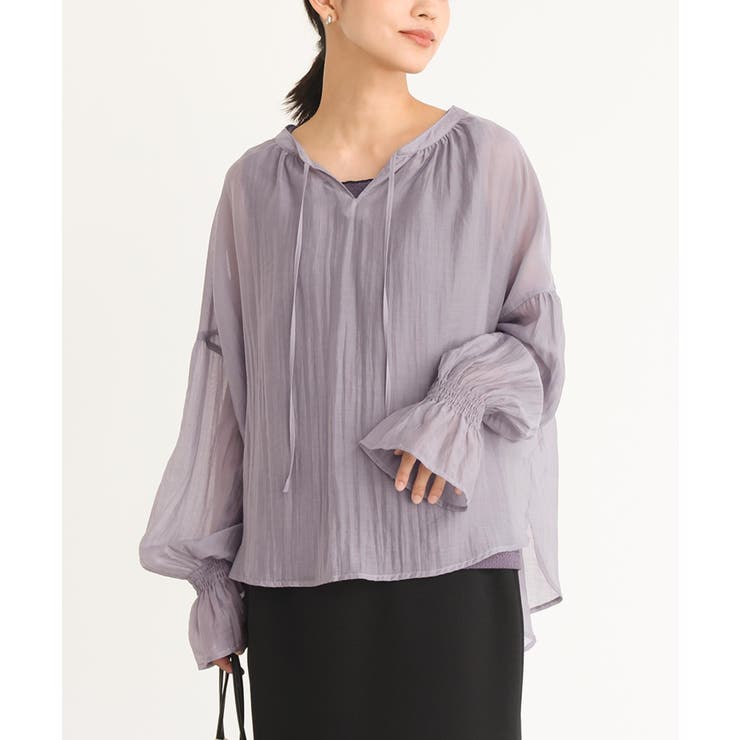グレイッシュラベンダー | n'OrLABELキャンディスリーブシアーブラウス | osharewalker