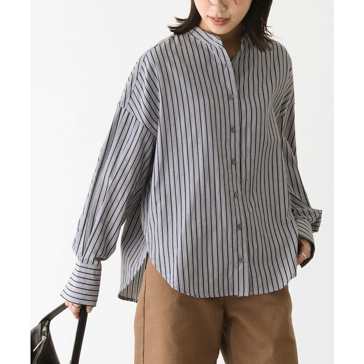 n'OrLABELバンドカラーストライプ柄シャツ[品番：MITW0017461