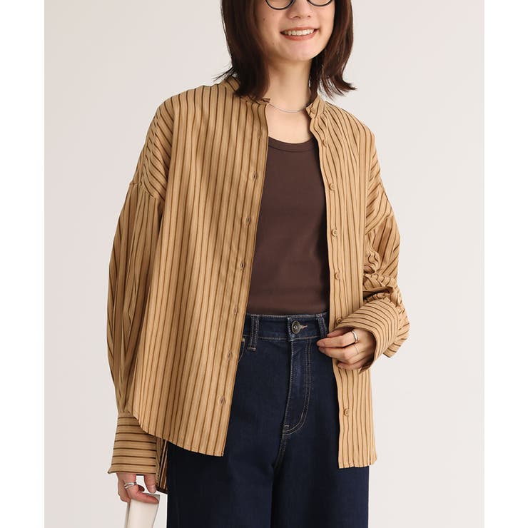 n'OrLABELバンドカラーストライプ柄シャツ[品番：MITW0017461