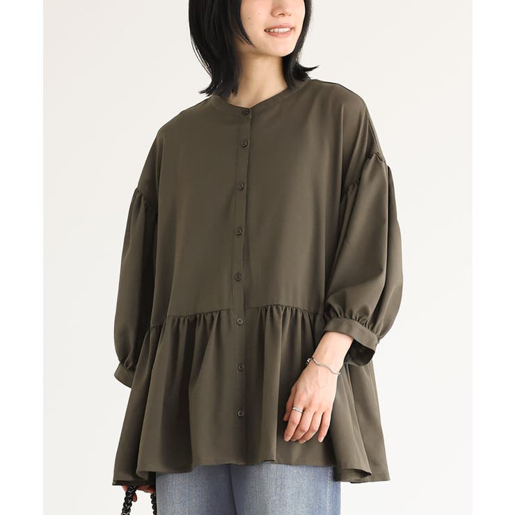 カーキ | n'OrLABELボリュームスリーブティアードブラウス | osharewalker