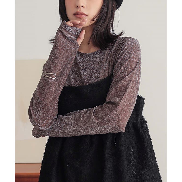 ブラウン | n'OrLABELラメシアークルーネックカットソー | osharewalker