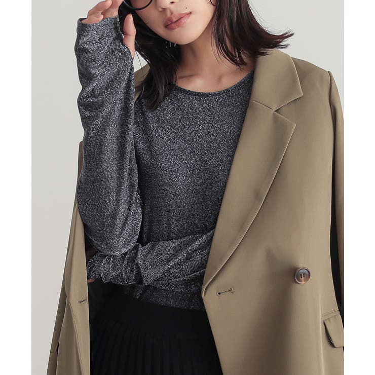 ブラック | n'OrLABELラメシアークルーネックカットソー | osharewalker