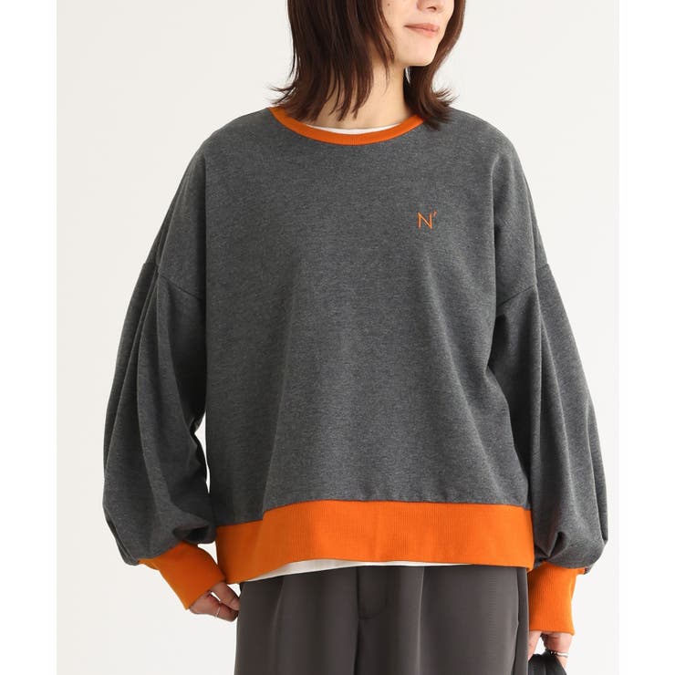 杢チャコール | n'OrLABEL袖ボリュームワンポイント刺繍スウェット  | osharewalker