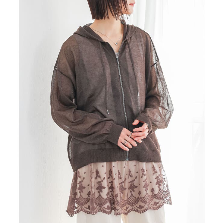 ブラウン | n'OrLABELシアーラメニットパーカー | osharewalker