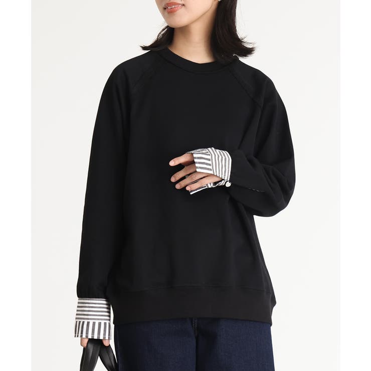 ブラック | n'OrLABEL異素材カフス裏毛プルオーバー  | osharewalker