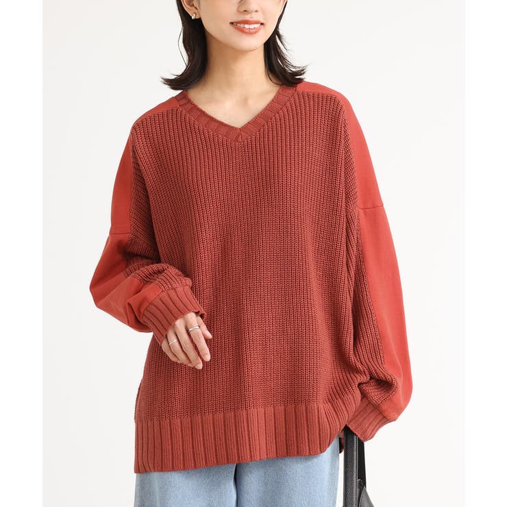 オレンジ | n'OrLABEL異素材切り替えニットプルオーバー  | osharewalker