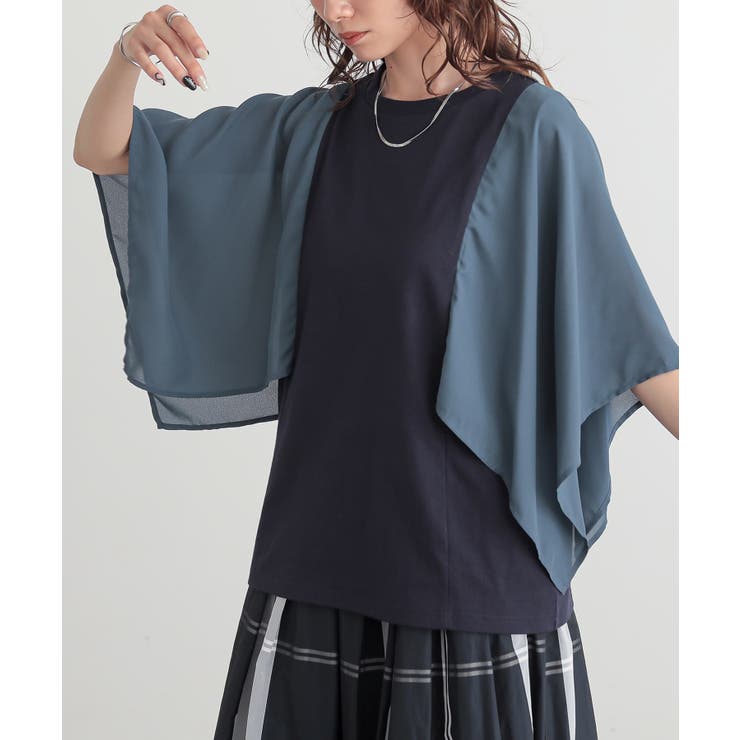 ネイビー | n'OrLABEL異素材ケープスリーブカットソー | osharewalker