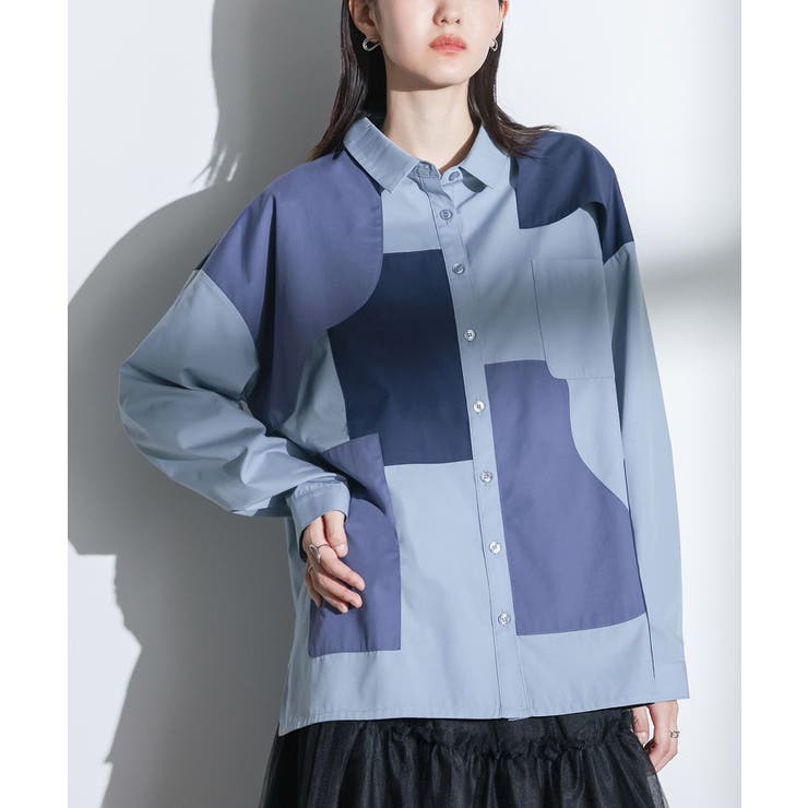 kOhAKU配色パッチワークシャツ[品番：MITW0018422]｜osharewalker