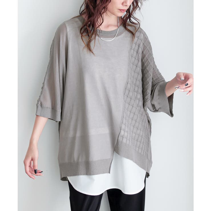 グレー | n'OrLABELアシメデザインシアーニット | osharewalker