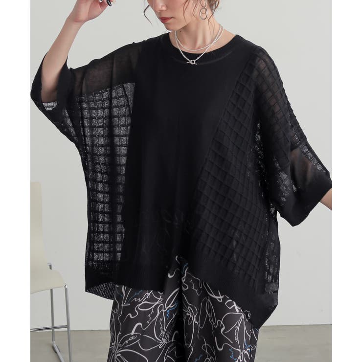 ブラック | n'OrLABELアシメデザインシアーニット | osharewalker