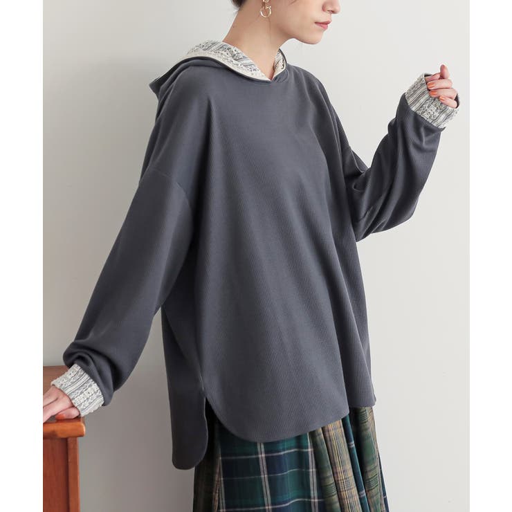 ブルー | n'OrLABEL吸水速乾レース切替ワッフルフードカットソー  | osharewalker