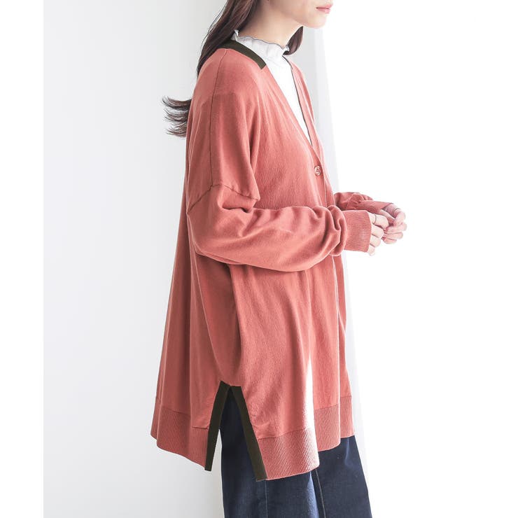 アプリコットブラウン | n'OrLABEL配色ゆったりニットカーディガン  | osharewalker