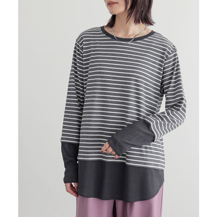 杢グレー | n'OrLABEL異素材ボーダーレイヤードカットソー | osharewalker