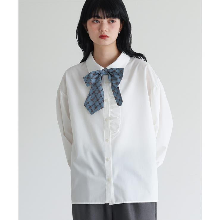 オフホワイト | somari imaginationリボンタイ付きフリルブラウス | osharewalker