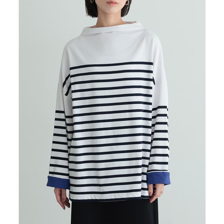 オフホワイト | n'OrLABELボトルネックパネルボーダーカットソー | osharewalker