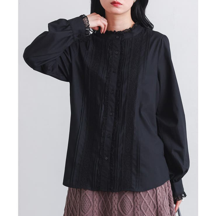 ブラック | somari imaginationピンタックレースフリルブラウス | osharewalker