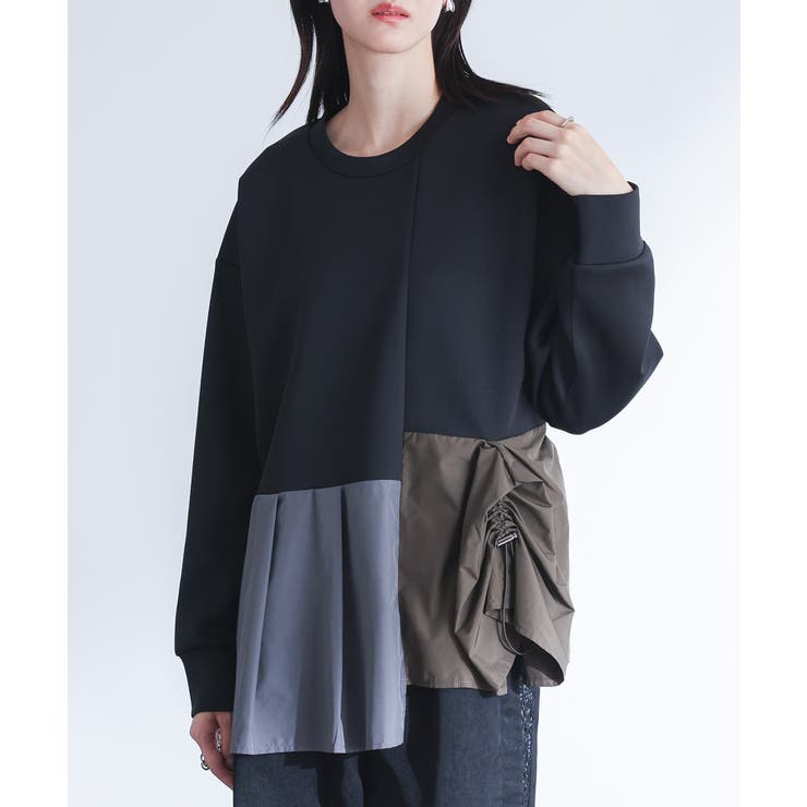 ブラック | kOhAKU異素材タックカットソー  | osharewalker