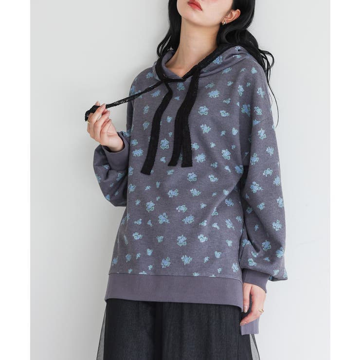 ネイビー | somari imagination花柄サーマルフードカットソー  | osharewalker