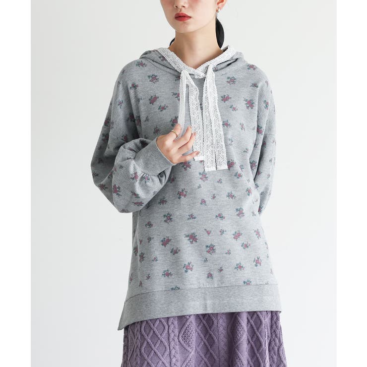 杢グレー | somari imagination花柄サーマルフードカットソー  | osharewalker