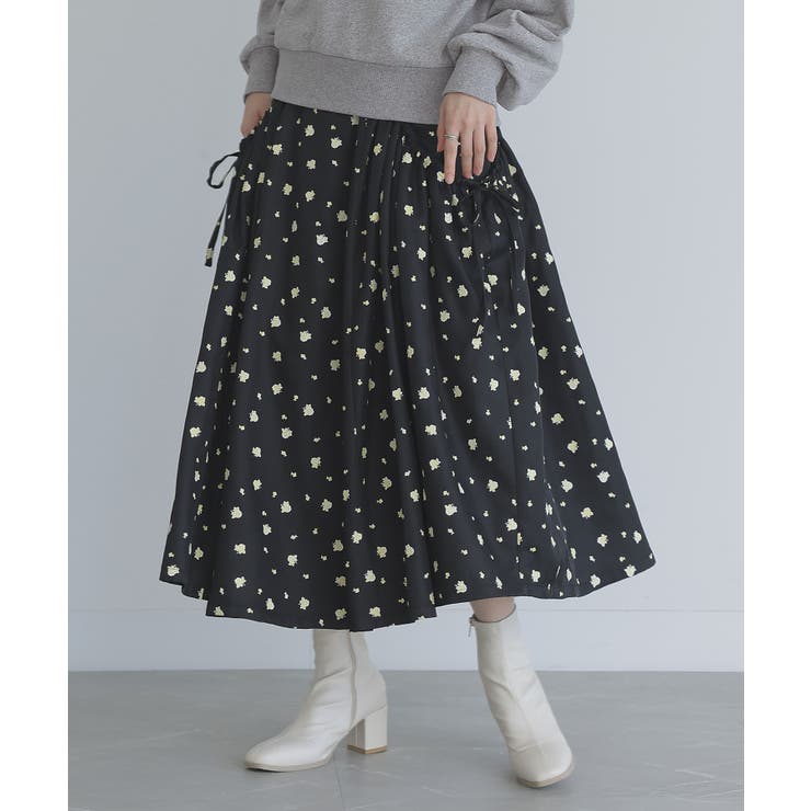 ブラック | somari imagination花柄リボンシャーリングスカート  | osharewalker