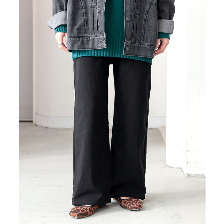 ブラック | n'OrLABEL裏起毛ストレッチゆるストレートパンツ  | osharewalker