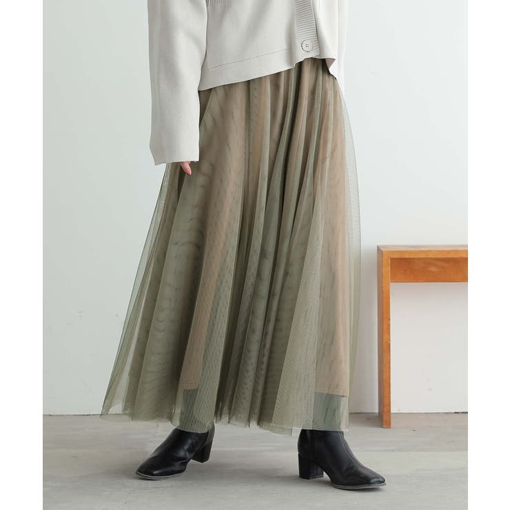 カーキ | n'OrLABEL裏起毛配色ボリュームチュールスカート  | osharewalker