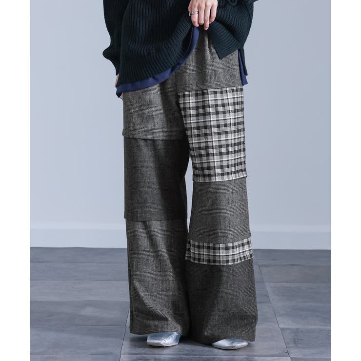 グレー | kOhAKUチェック切替ワイドパンツ  | osharewalker