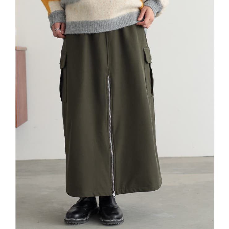 カーキ | n'OrLABEL裏起毛センタージップカーゴスカート  | osharewalker