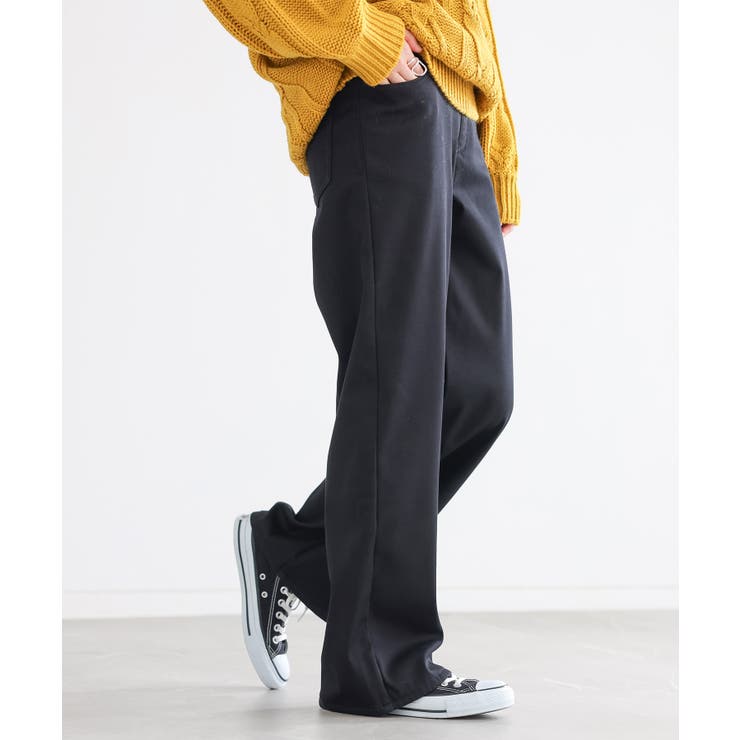 ブラック | n'OrLABEL裏ベロアストレッチゆるストレートパンツ  | osharewalker