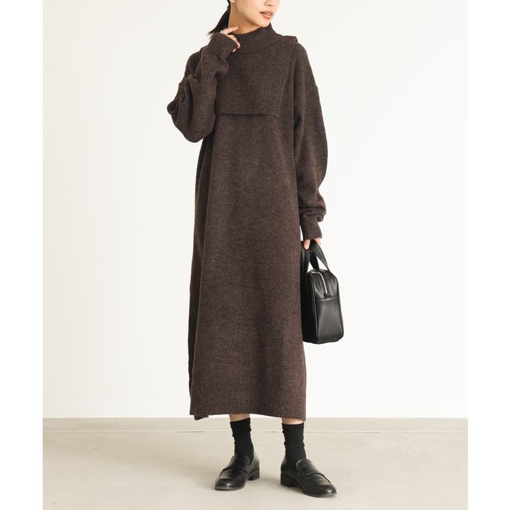 ブラウン | n'OrLABELレイヤード風ニットワンピース | osharewalker