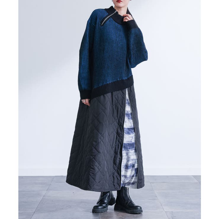 ブルー | kOhAKUキルティングドッキングニットワンピース  | osharewalker