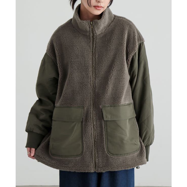 カーキ | n'OrLABELボアキルティング切替ブルゾン  | osharewalker