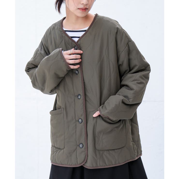 カーキ | n'OrLABELノーカラーキルティングジャケット  | osharewalker