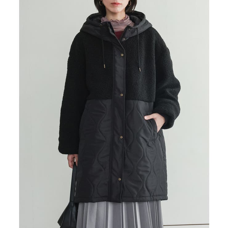 ブラック | n'OrLABELボア切替キルティングミドルコート  | osharewalker